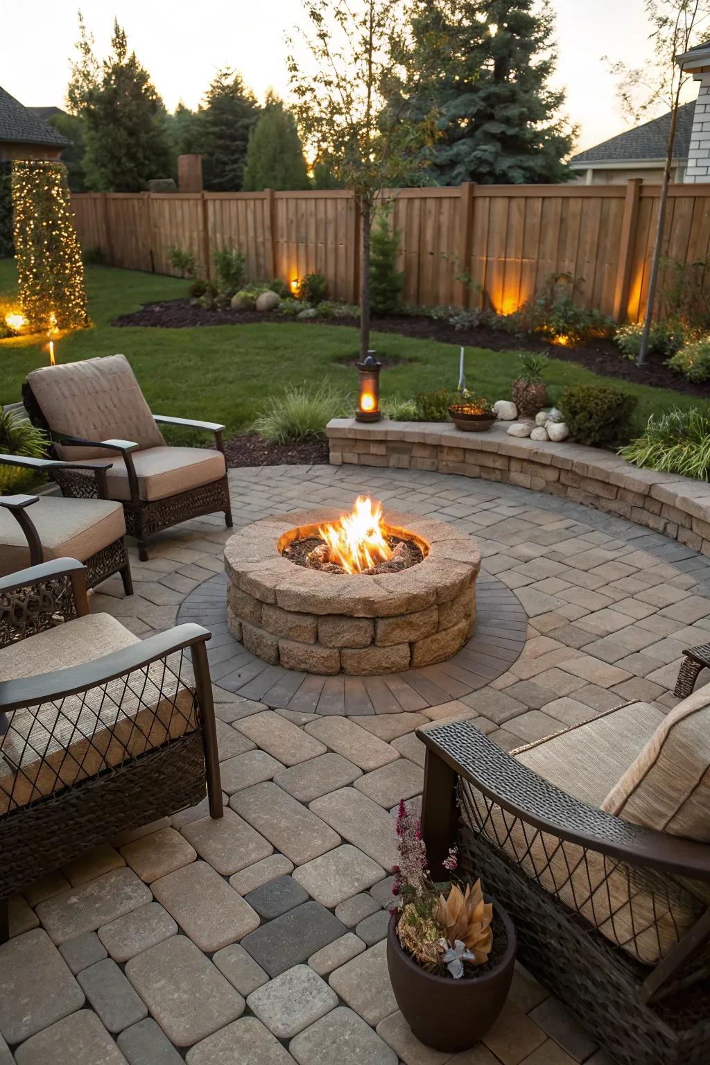 A fire pit area is perfect for cozy outdoor gatherings.