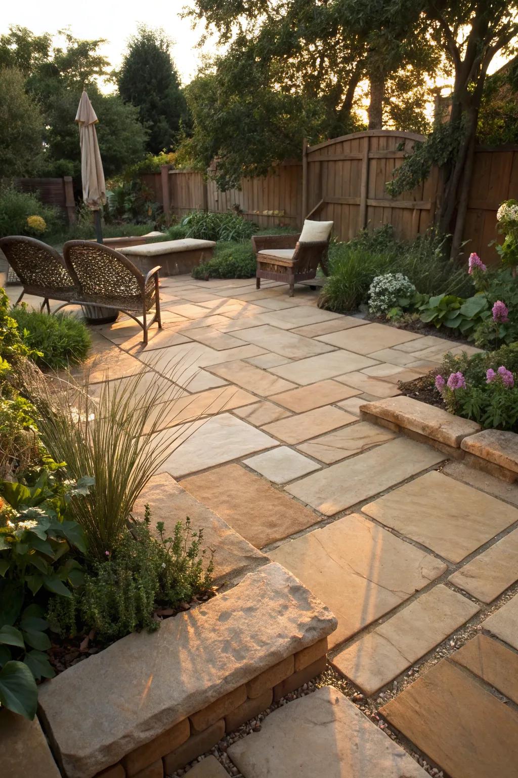 Sandstone pavers offer a warm, earthy appeal.