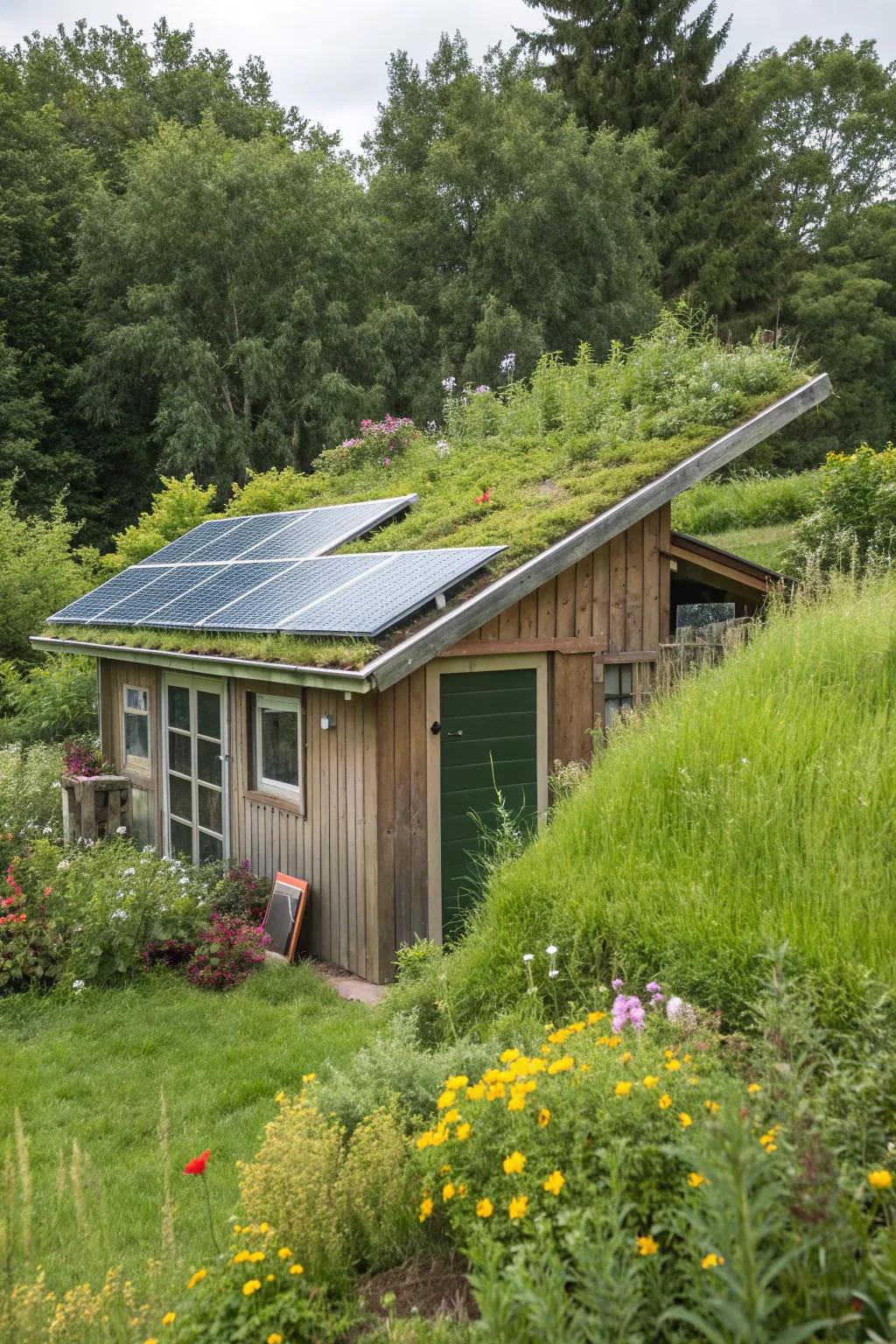 An eco-friendly shed that harmonizes with nature.