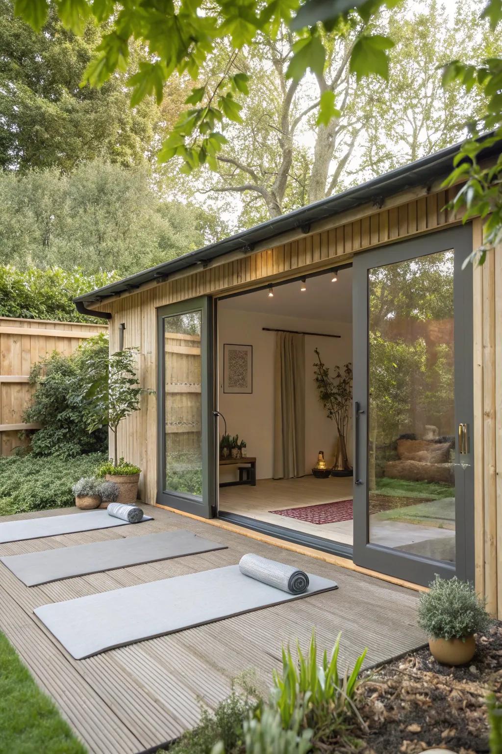 A peaceful yoga studio shed for finding your zen.