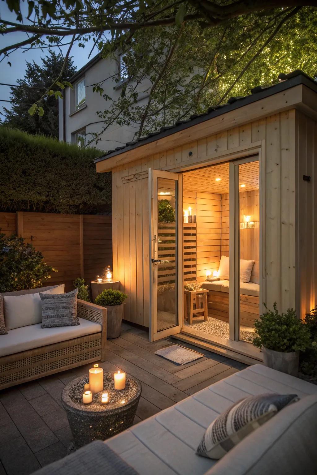 A serene spa retreat shed for ultimate relaxation and rejuvenation.