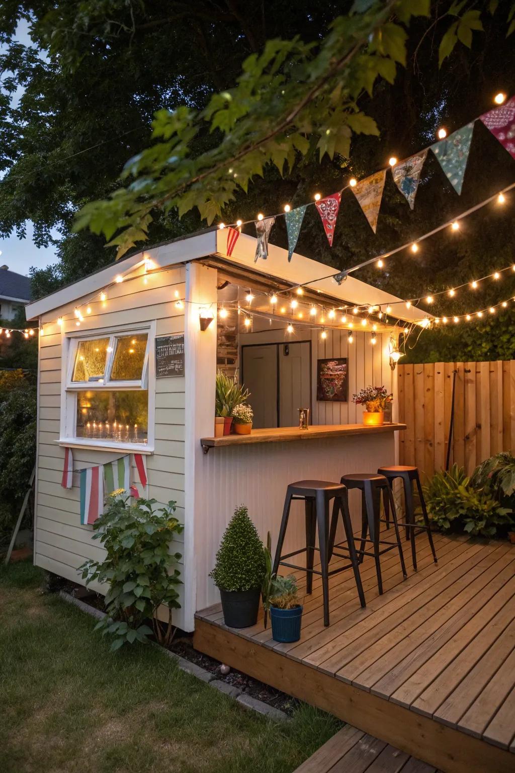 A chic backyard bar shed perfect for hosting friends.