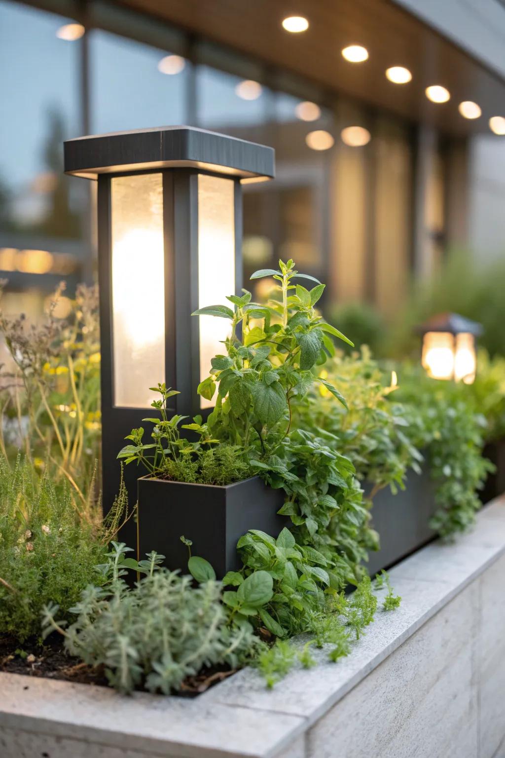 Light fixtures creatively integrated with herbs, adding a unique touch to interior design.
