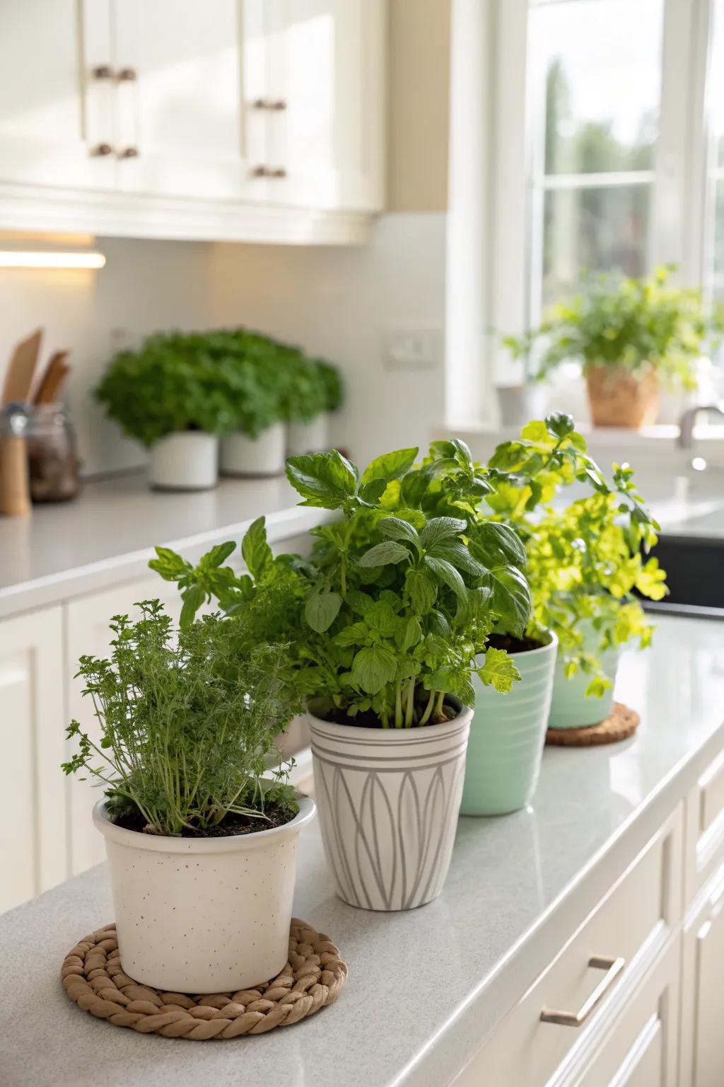 A countertop herb garden providing fresh ingredients right where you need them.