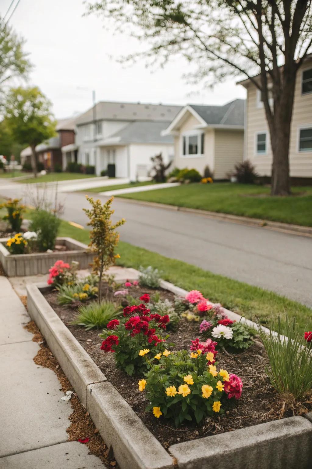 A minimalist flower garden with a simple arrangement