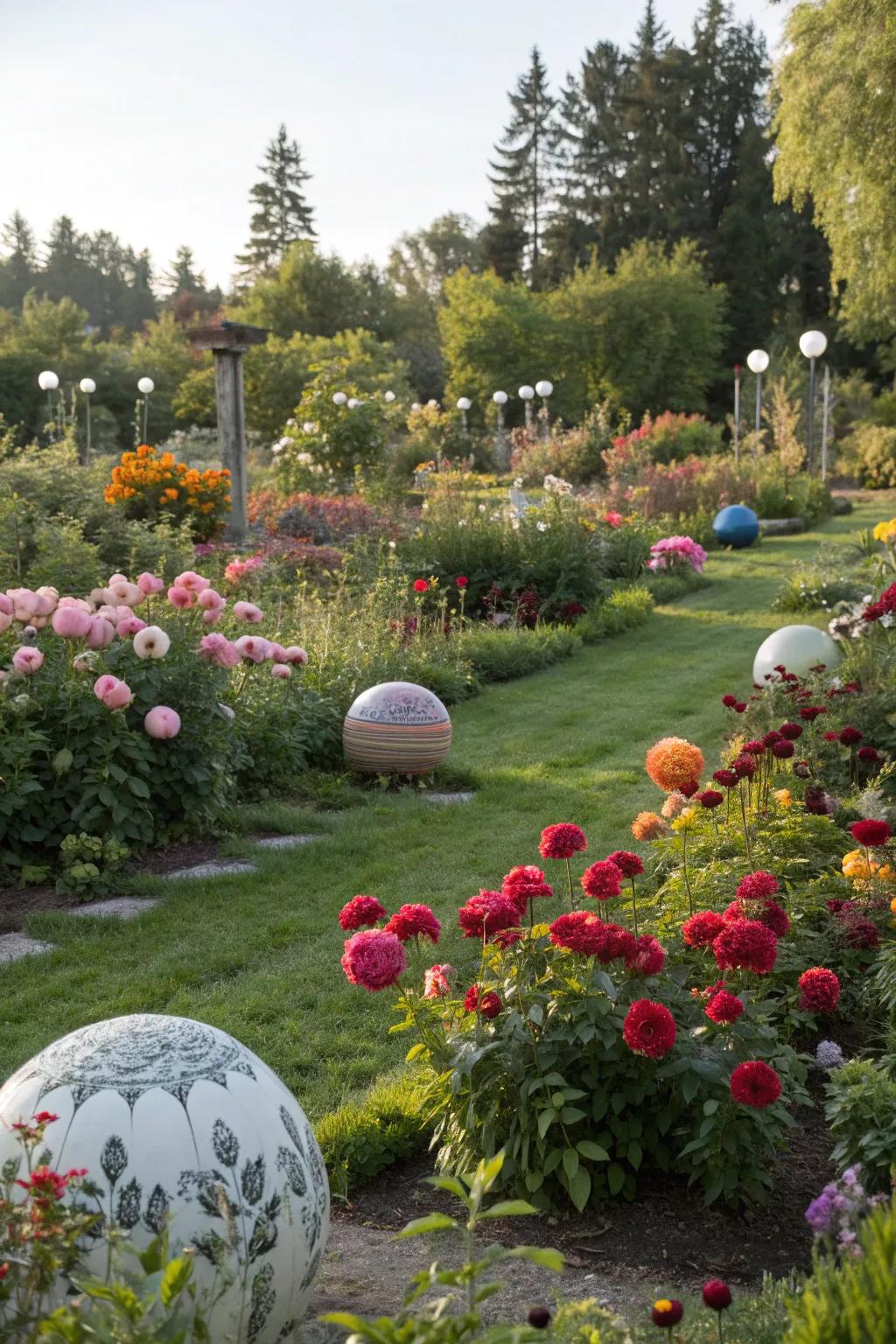 A garden with unique sculptures or art pieces