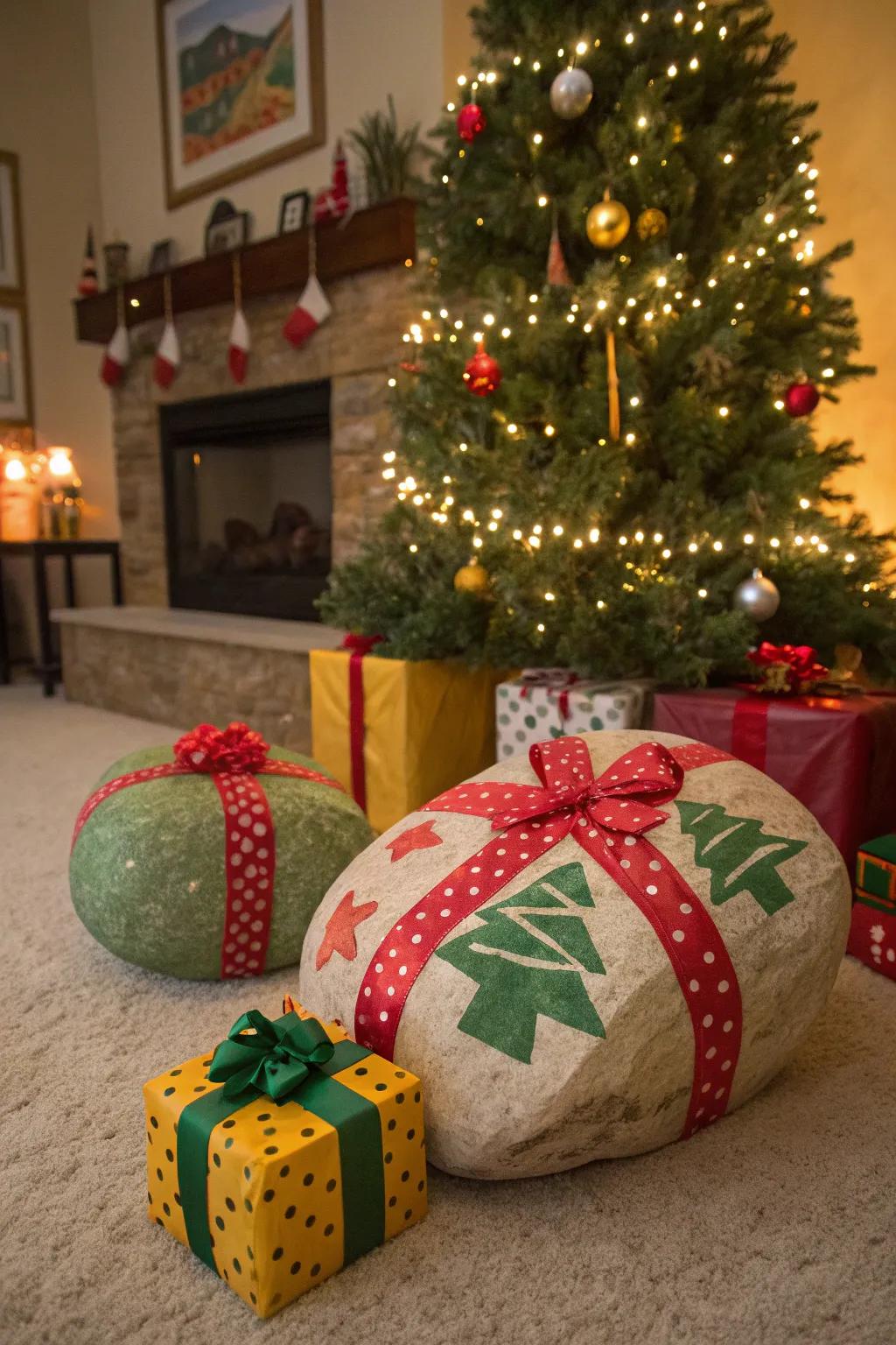 Gift-wrapped rocks offer a creative twist to traditional presents.