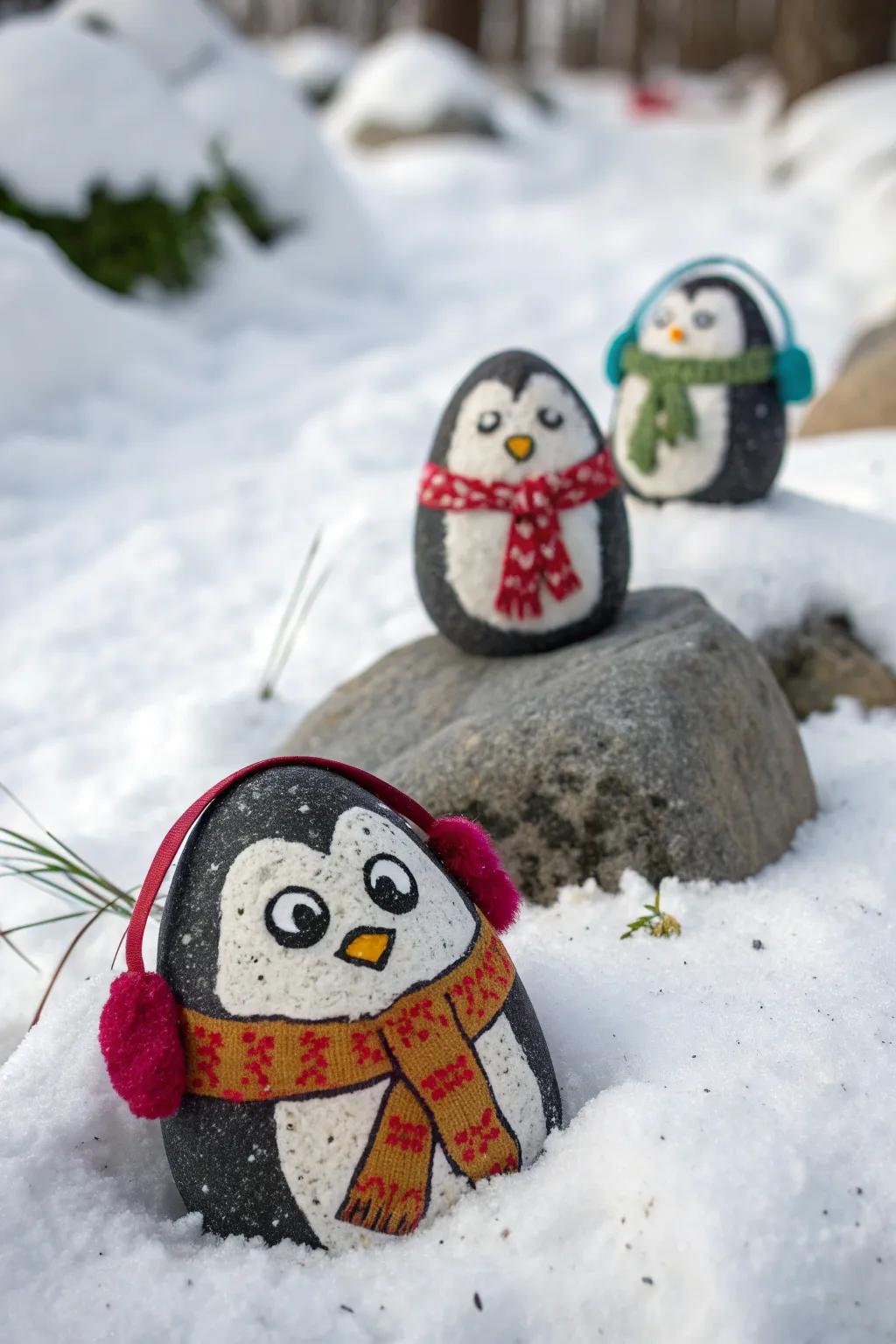 Penguin pals add a touch of whimsy to winter decorations.