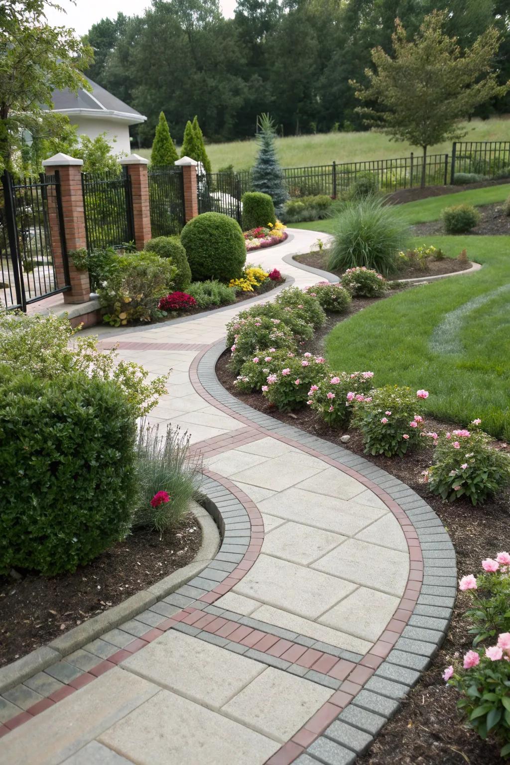 A combination of curved and straight borders makes this walkway stand out.