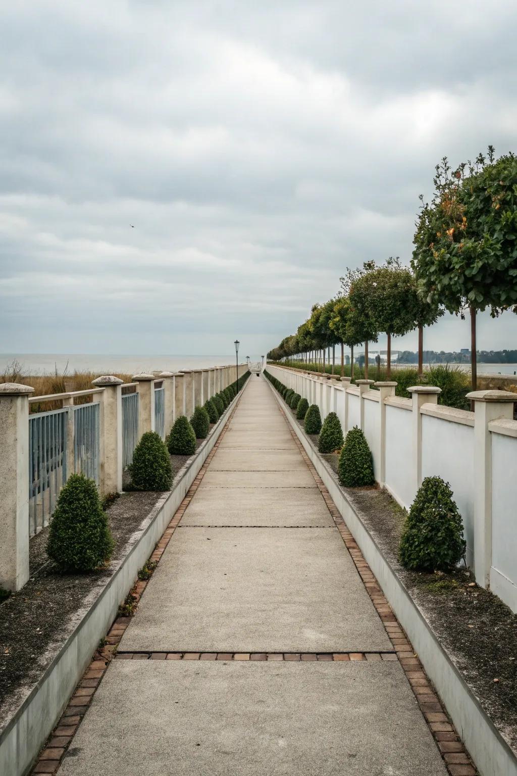Symmetrical borders create a minimalist and orderly walkway.