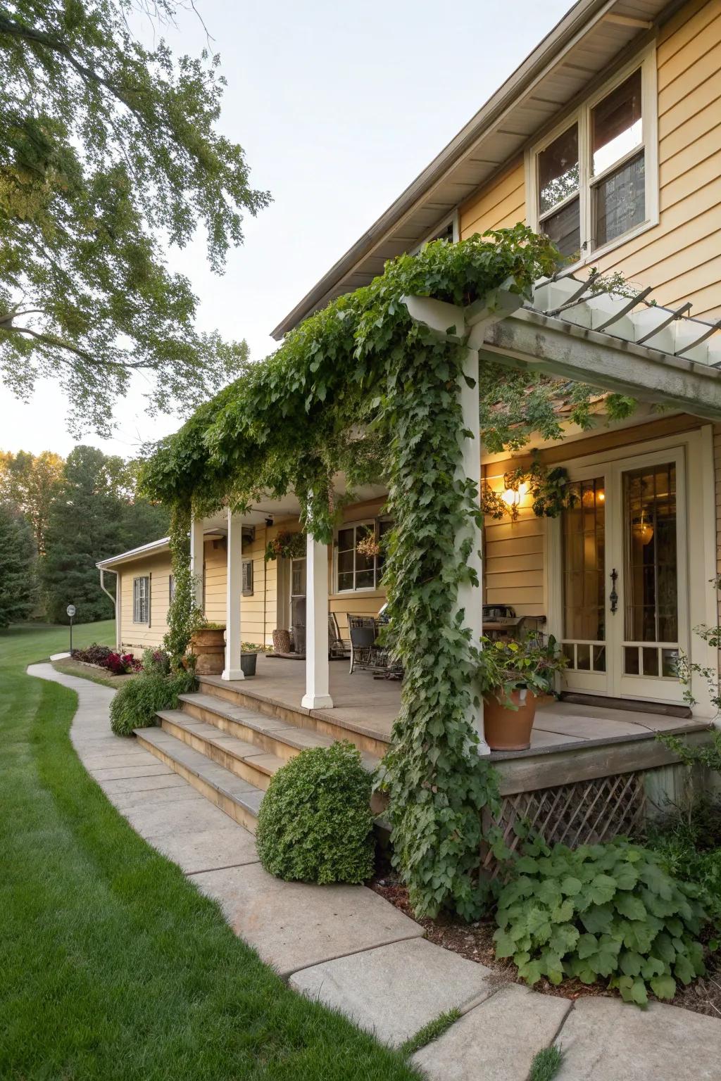 Enjoy natural shade with a vine-covered pergola.