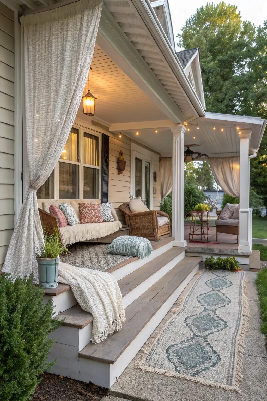 Add comfort to your porch with soft textiles.