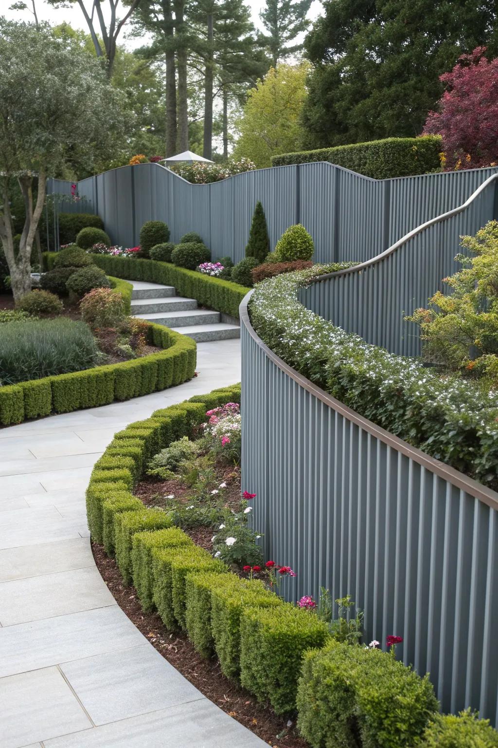 Stand out with a creatively shaped corrugated metal fence.