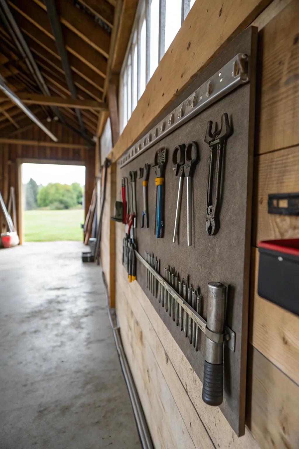Magnetic strips hold tools securely and stylishly.