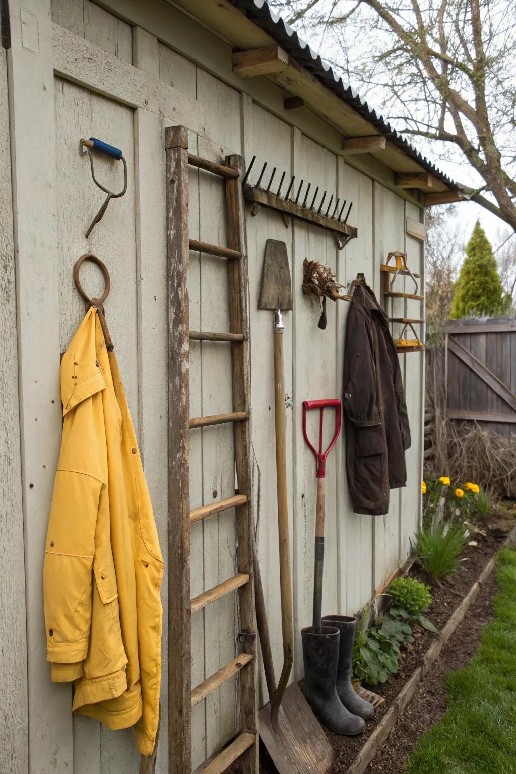 Utility hooks offer versatile storage options for various items.