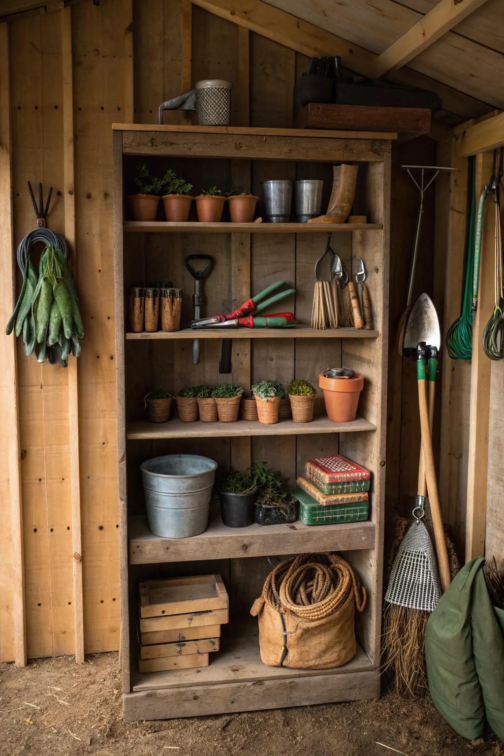 Bookshelves provide functional and decorative storage.