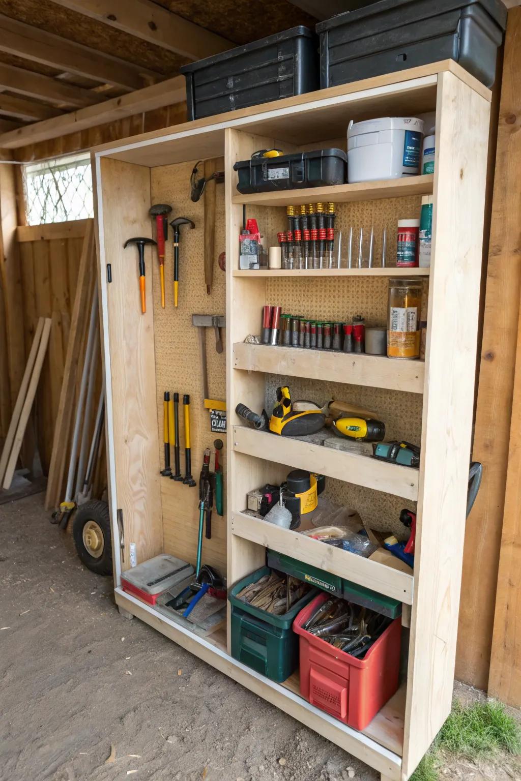 Sliding shelves offer easy access to stored items.