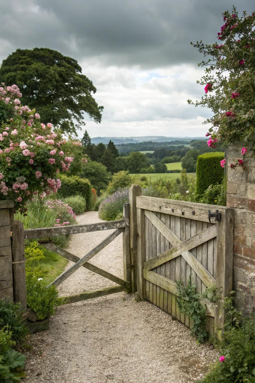 A sliding barn-style gate is both functional and charming.