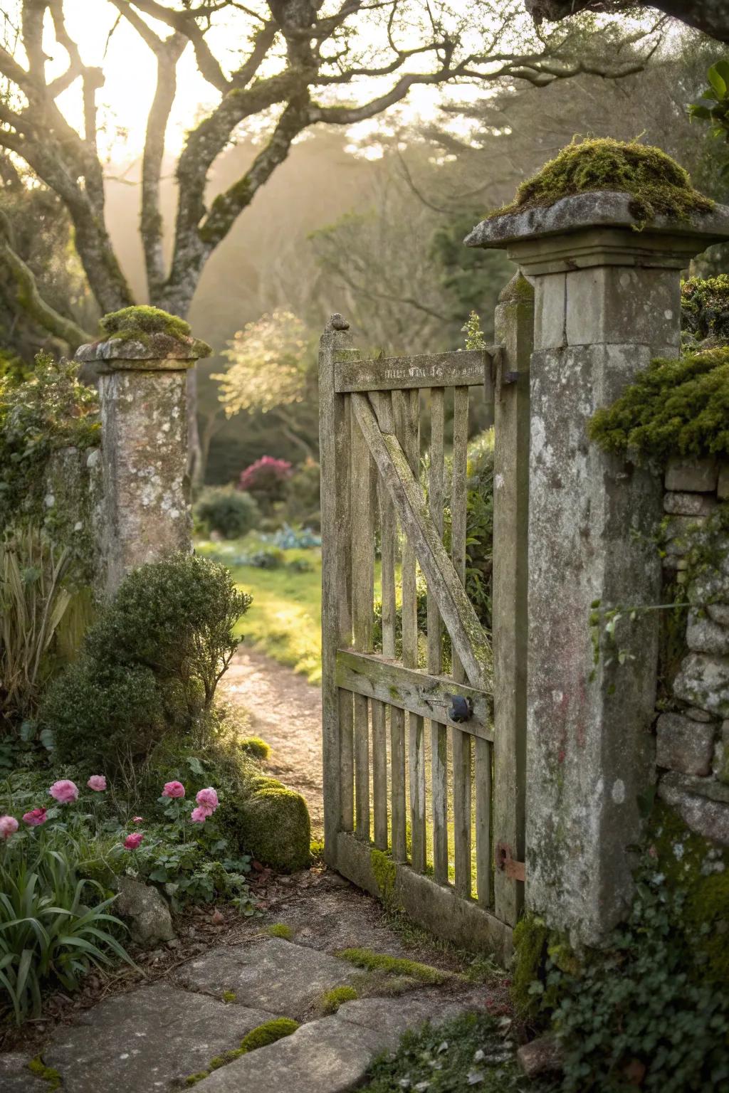 Weathered wood provides a charming vintage appeal.