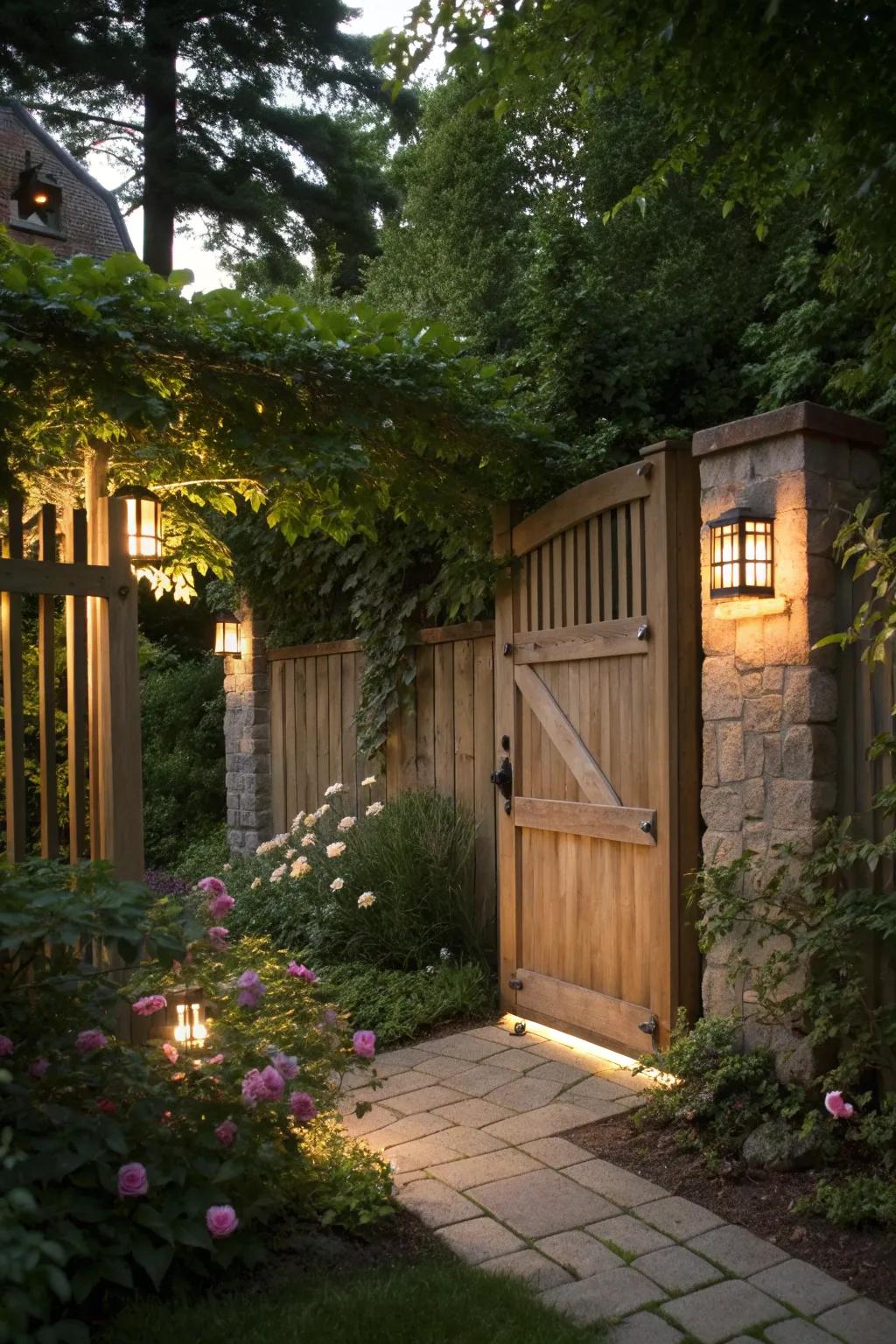 Integrated lighting adds evening ambiance to your gate.