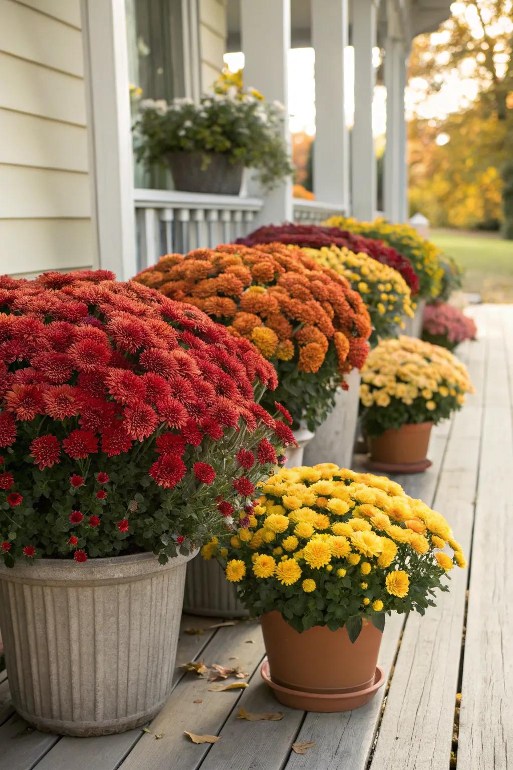 Colorful mums brighten up any porch space.