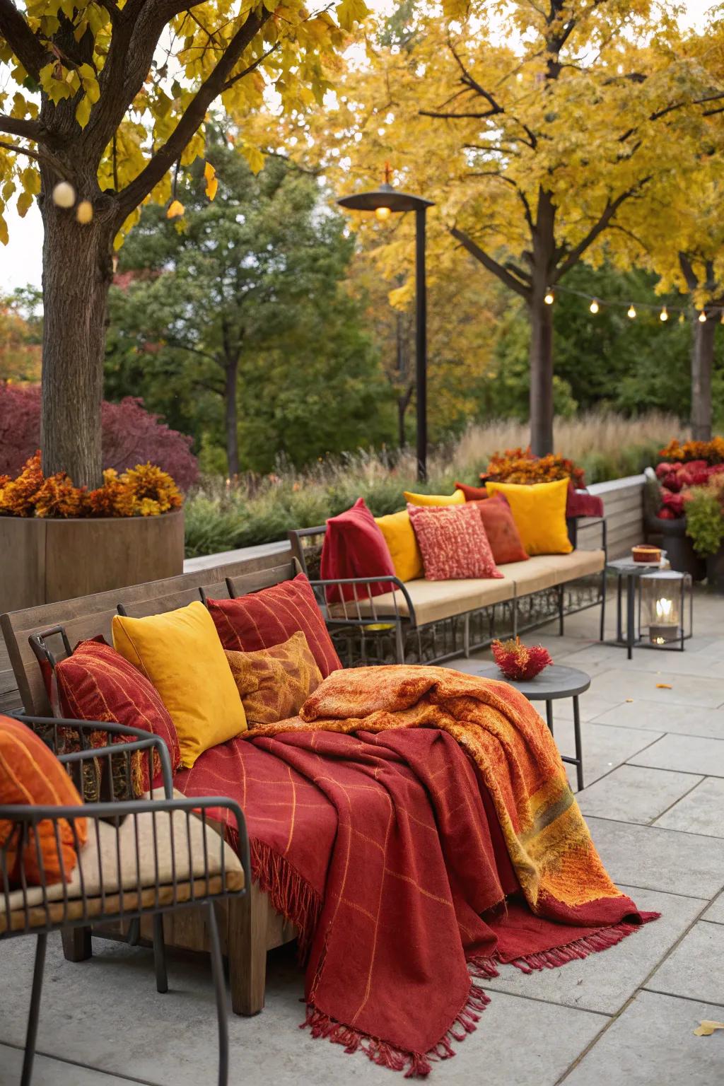 Cozy textures invite you to relax outdoors.