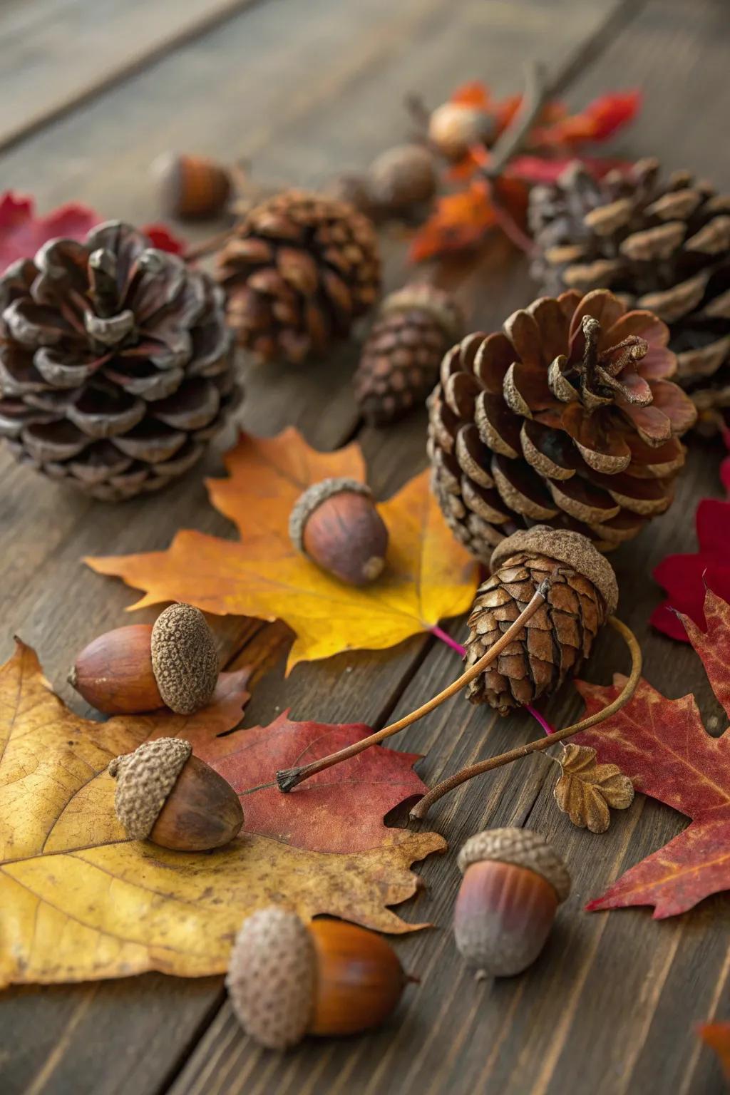 Natural touches like pinecones complete the autumn look.