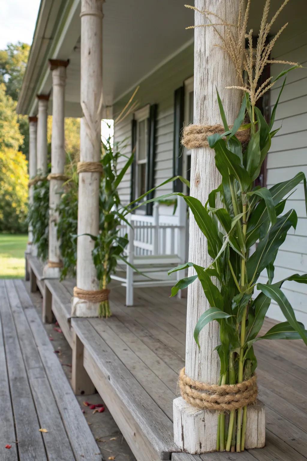 Corn stalks add height and texture to your porch decor.