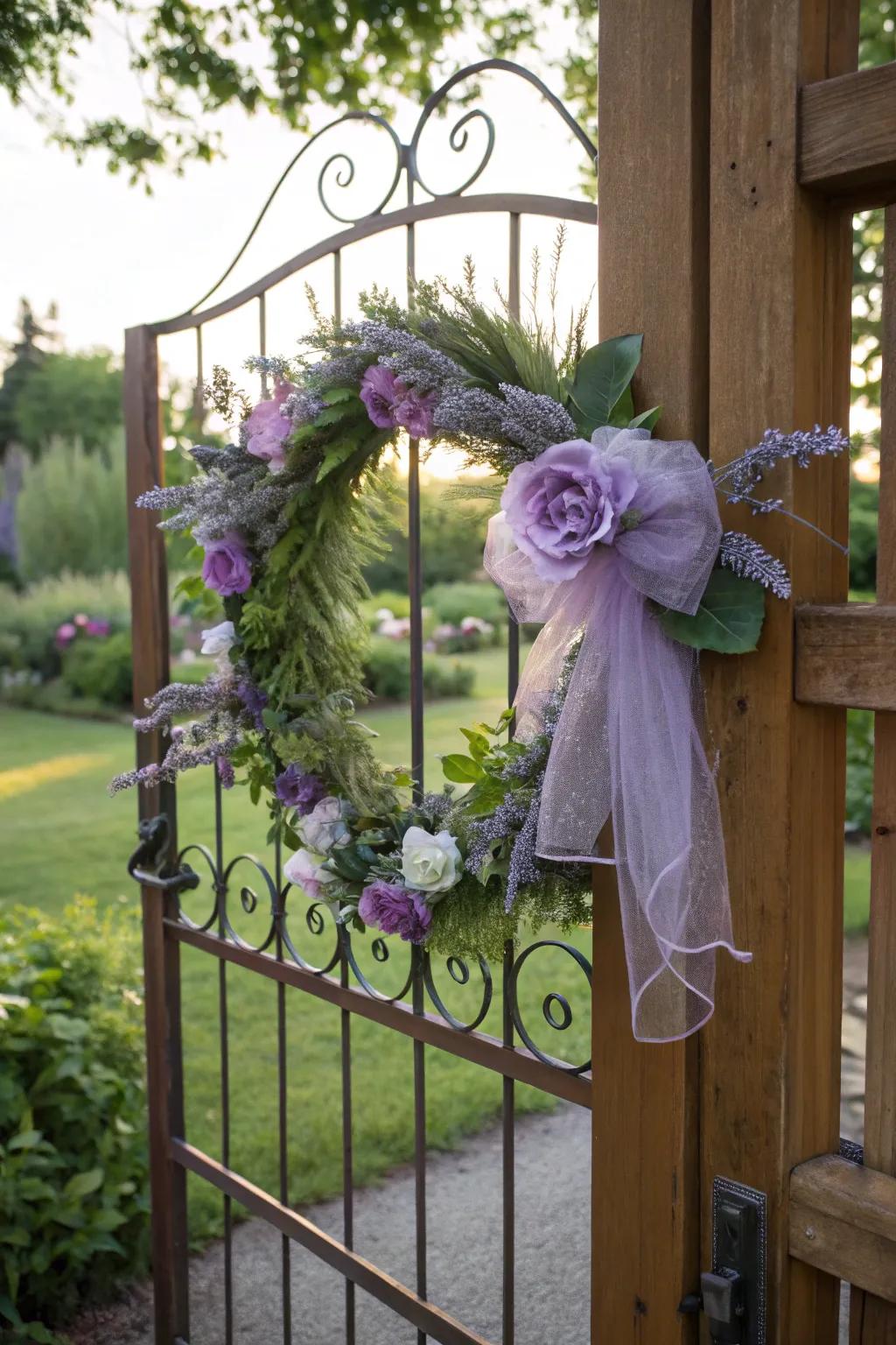 A serene lavender mesh wreath for peaceful settings.