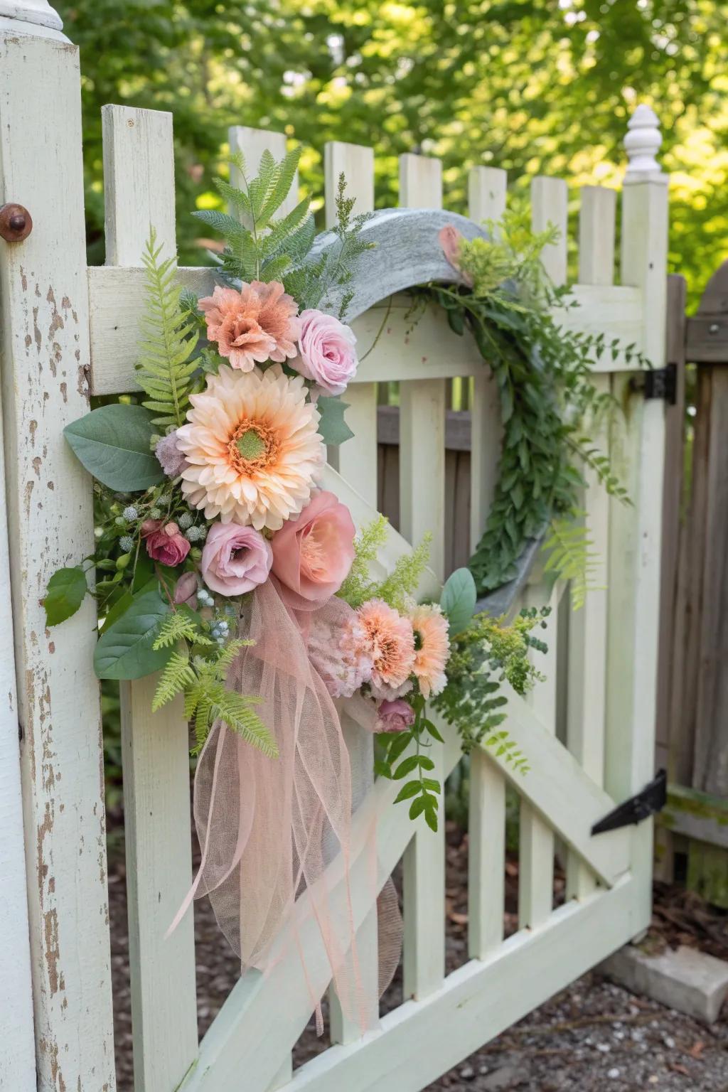 A spring-inspired mesh wreath bursting with pastel blossoms.