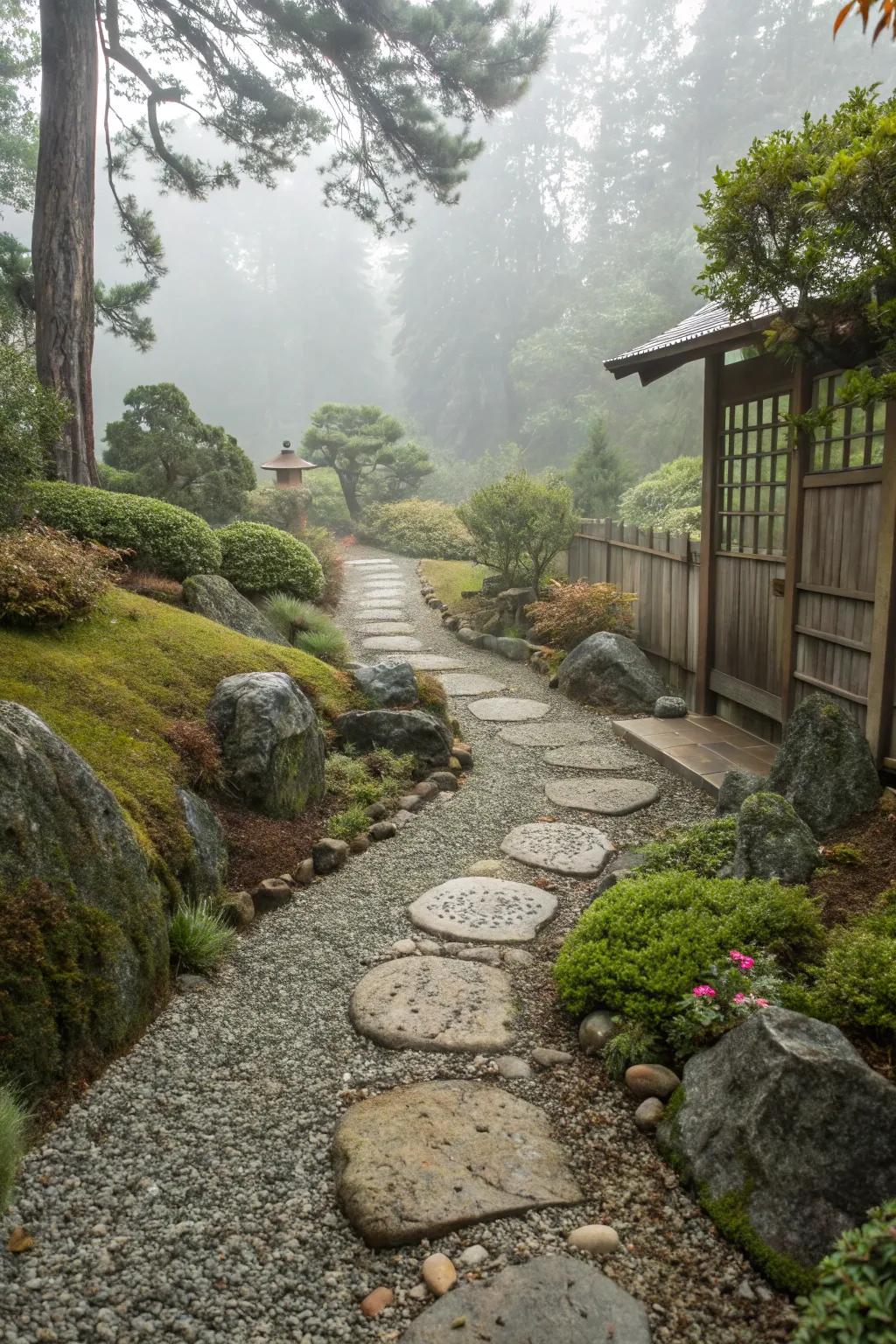 A Zen-inspired path offering a calming garden retreat.