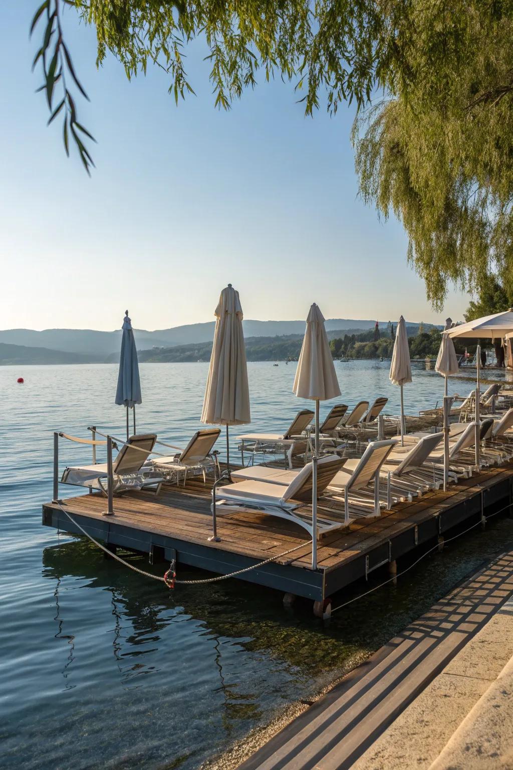 A floating dock designed for the perfect sunbathing experience.