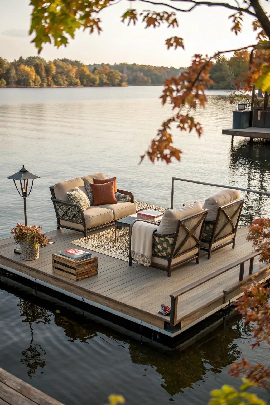 A stylish lounge area perfect for relaxing on the water.