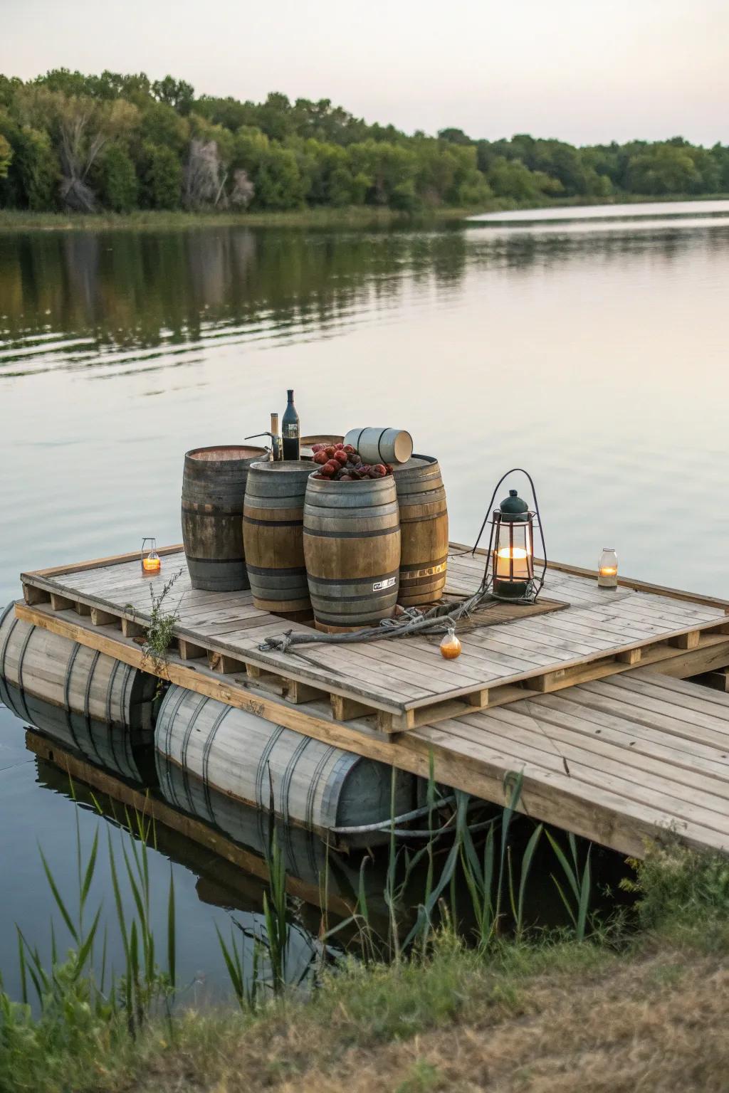 A DIY floating dock showcasing personal creativity and craftsmanship.