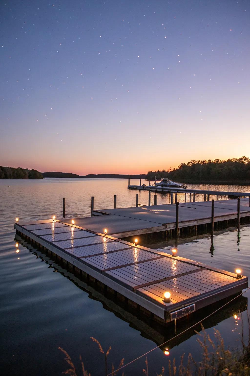 Eco-friendly solar lighting for a beautifully lit dock.