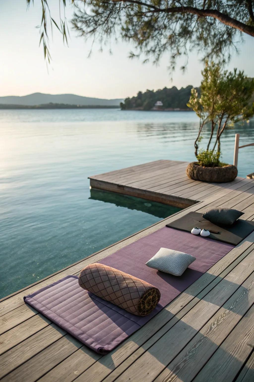 A peaceful spot for yoga and meditation on a floating dock.