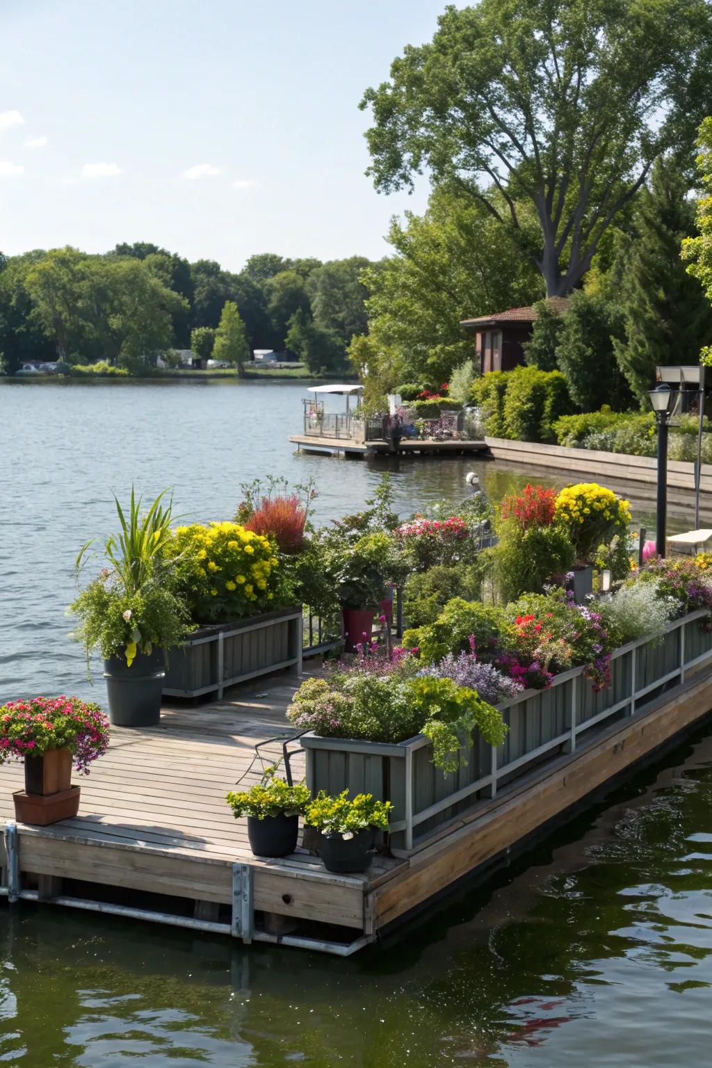 Transform your dock into a green oasis with lush plantings.