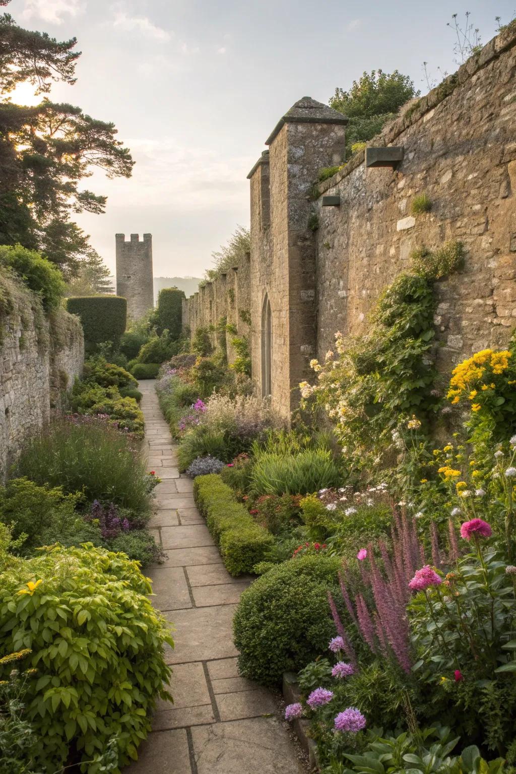 Ensure privacy with tall and elegant stone walls.