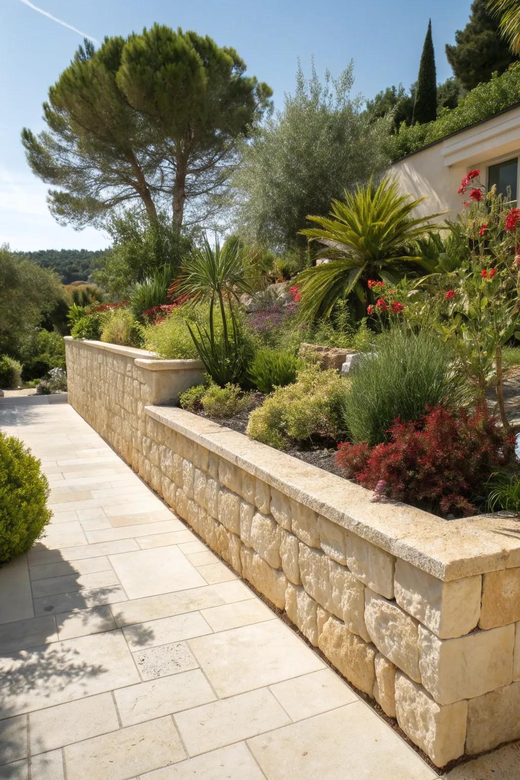Travertine capping adds luxurious charm to any garden.