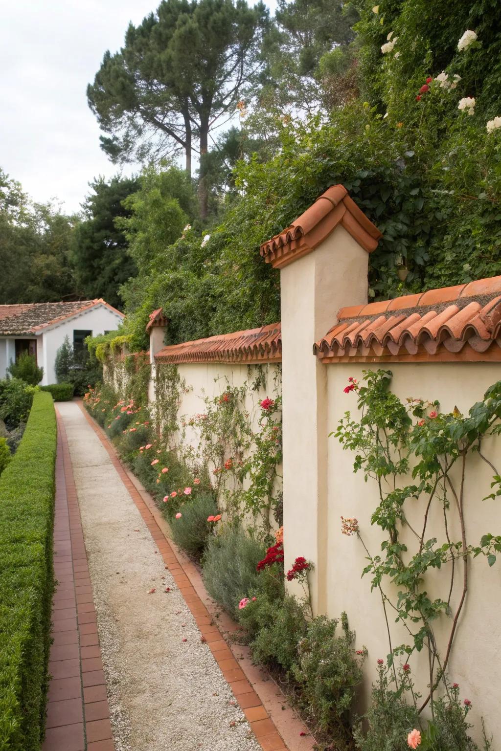 Clay capping adds rustic warmth to traditional garden walls.