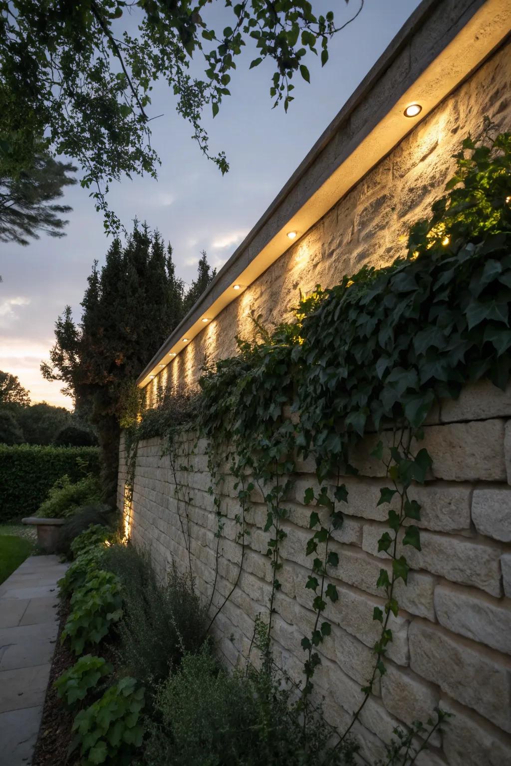 Illuminated capping adds a magical glow to your garden at night.