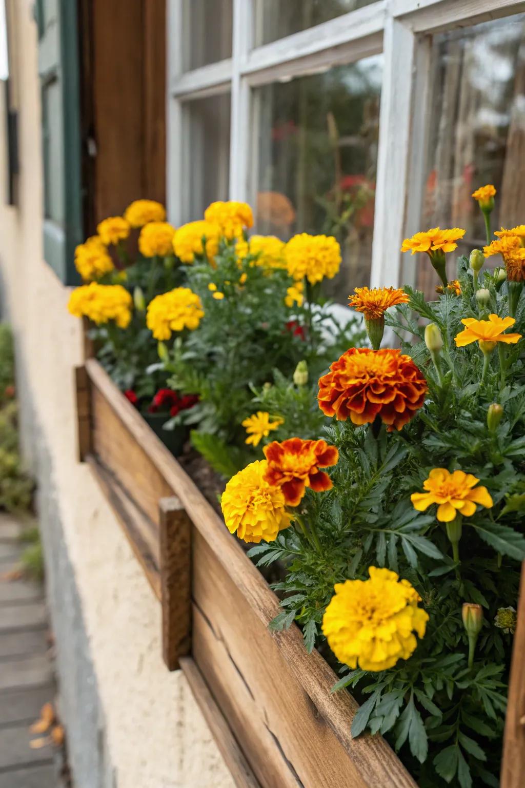 Marigolds add sunny colors and help keep pests at bay.