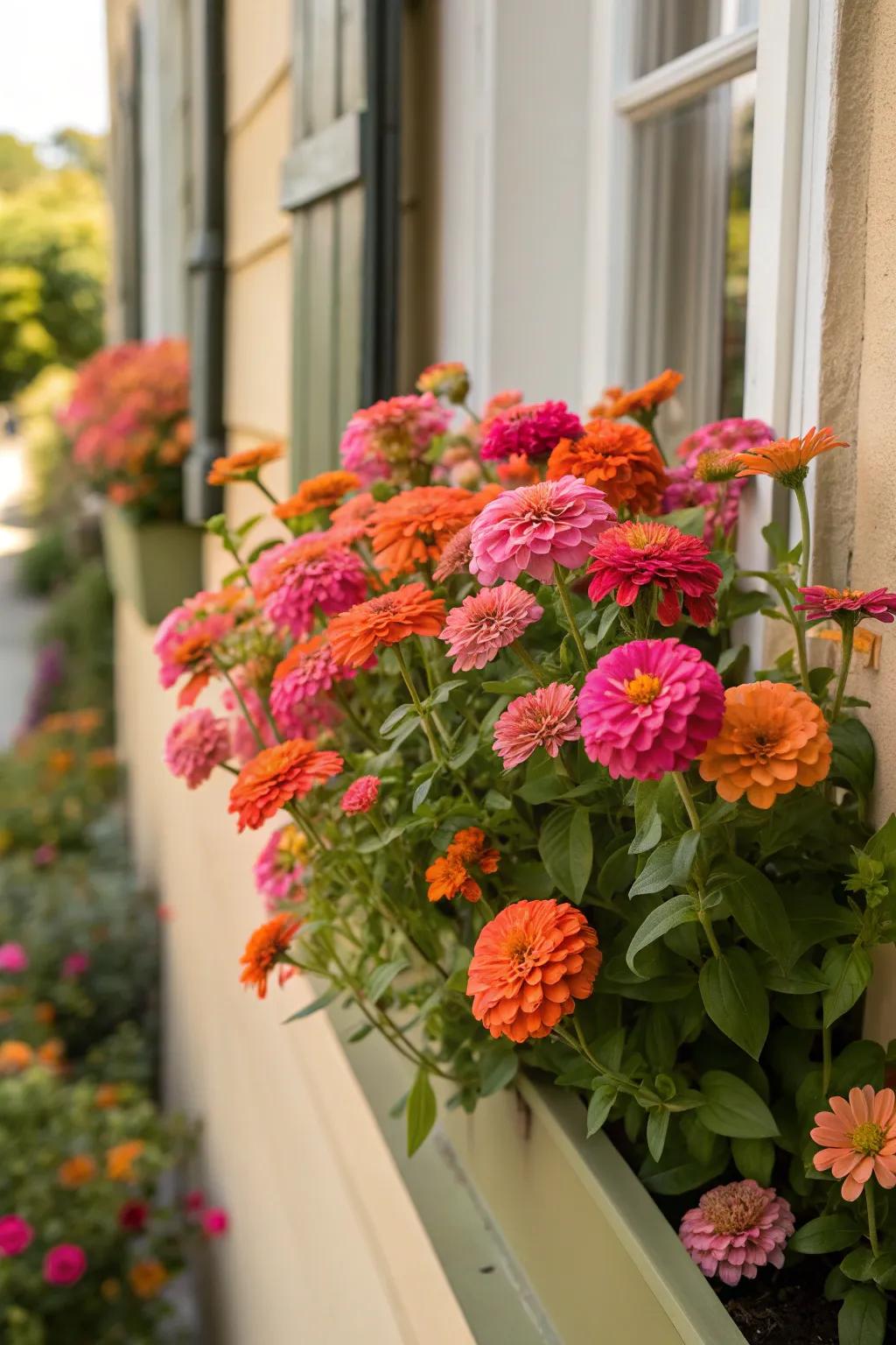 Zinnias bring bright, cheerful blooms to any window setting.