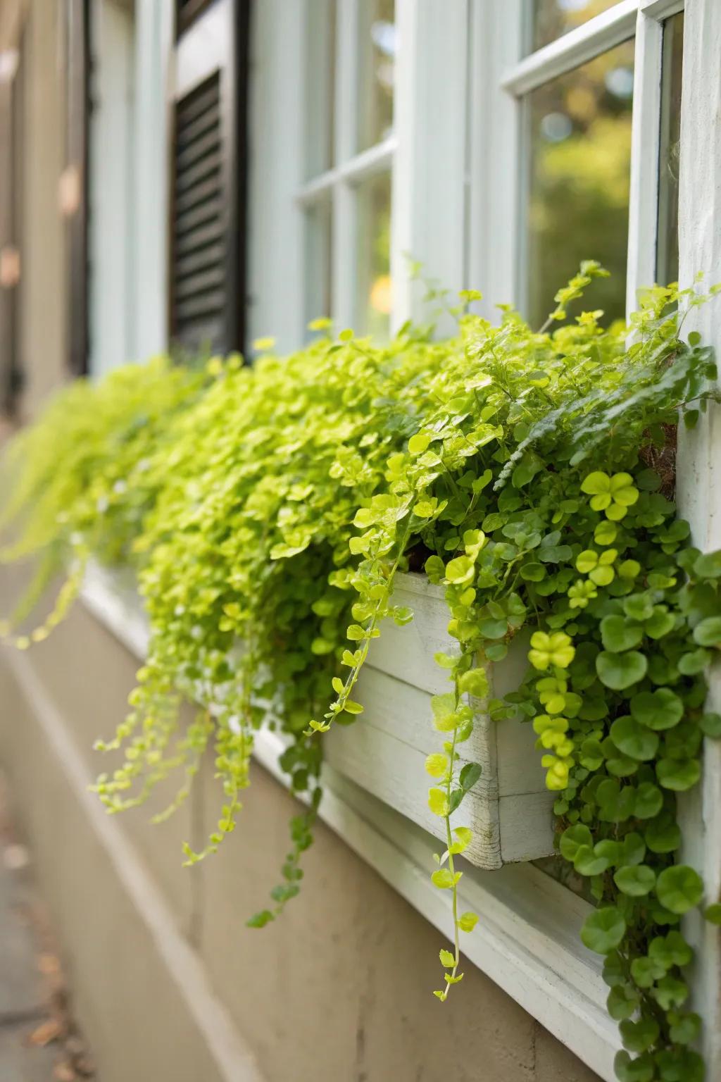 Creeping Jenny provides a vibrant contrast and cascading effect.