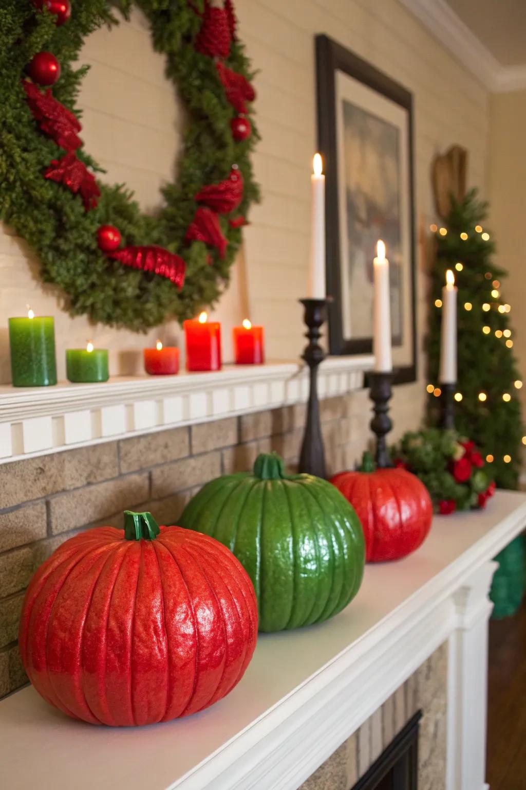Classic Christmas colors on display with these pumpkins.