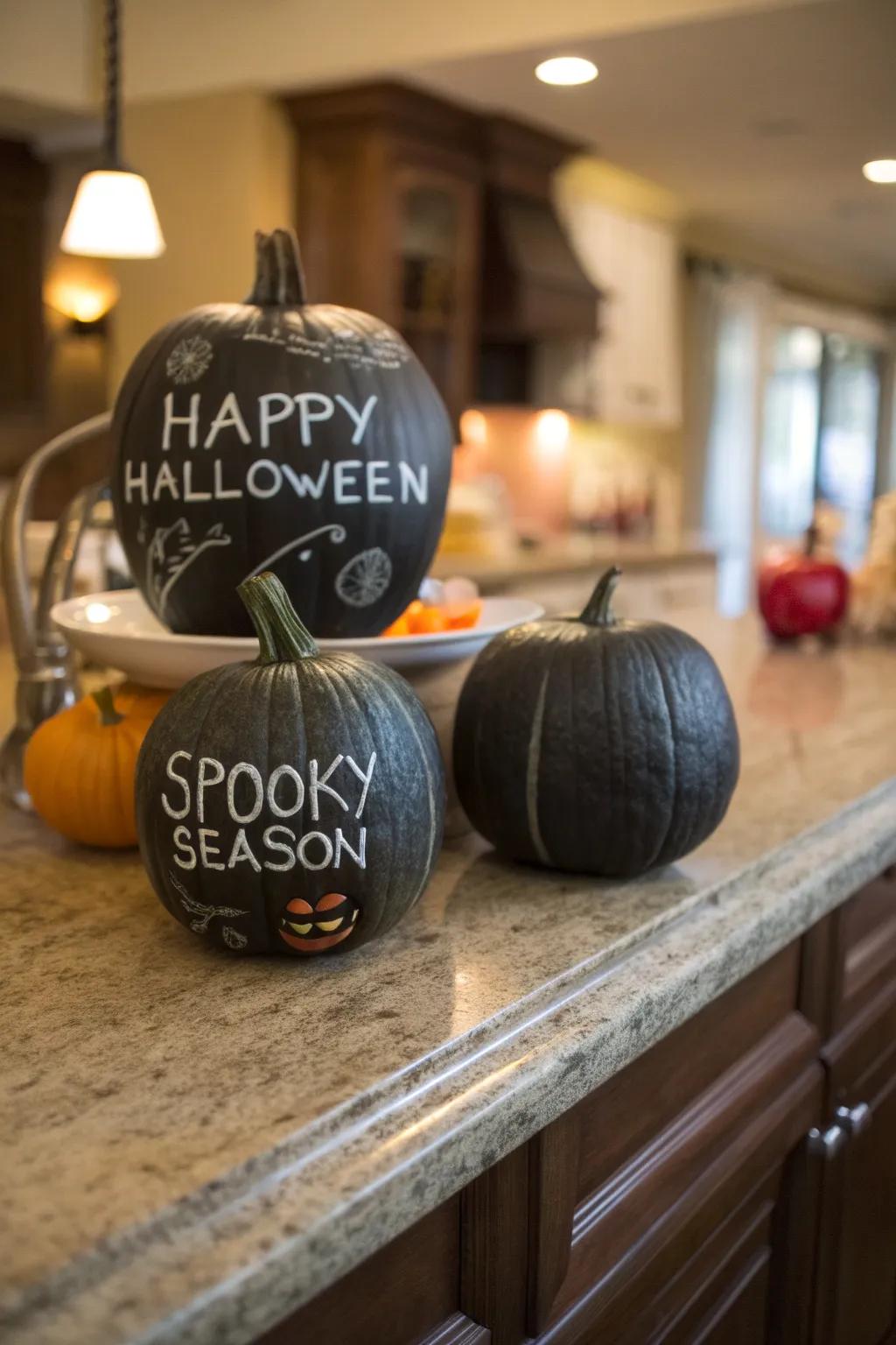 Customize your pumpkins with chalkboard messages.
