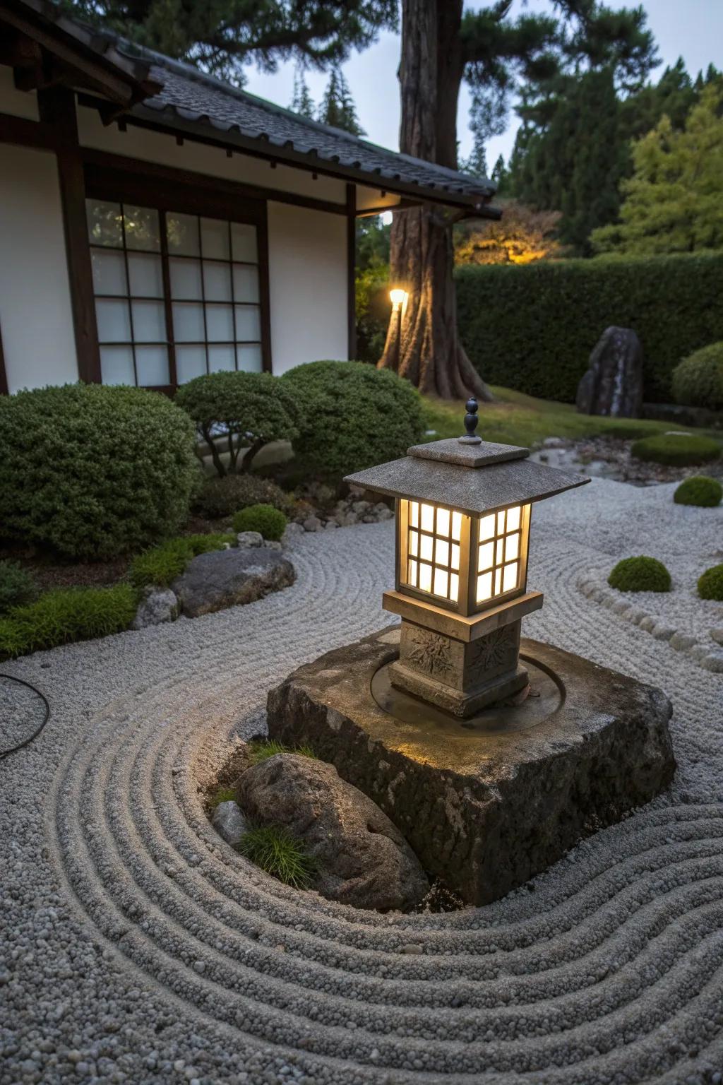 Well pipe elegantly disguised under a Japanese lantern