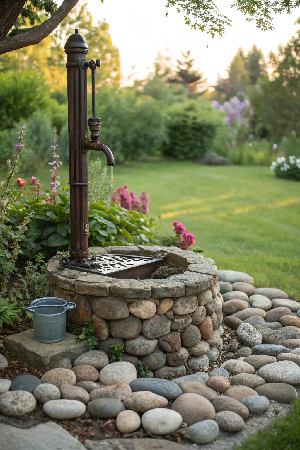 Well pipe artistically covered with decorative stones