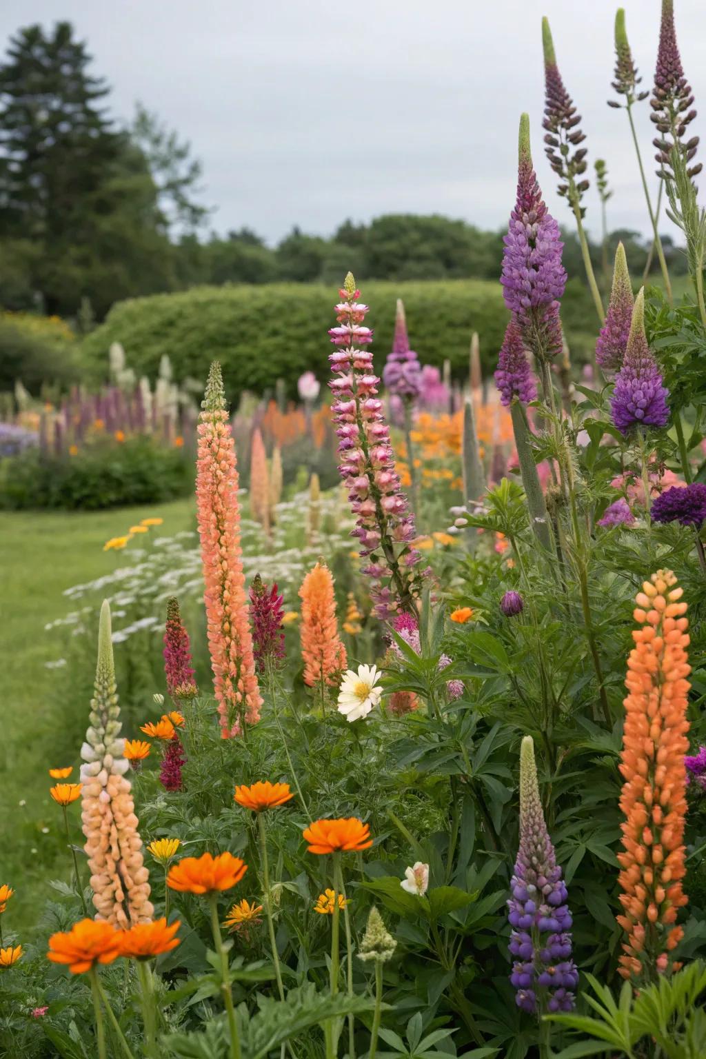 A diverse array of wildflowers adding depth and vibrancy to a garden.