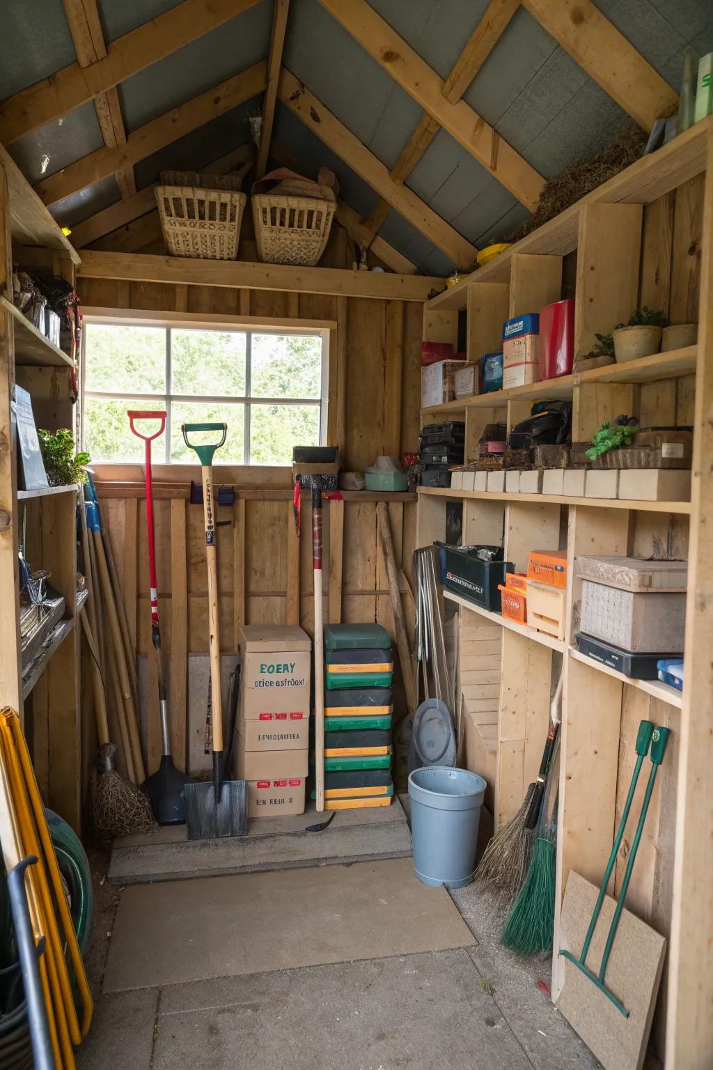 A loft provides additional storage space.
